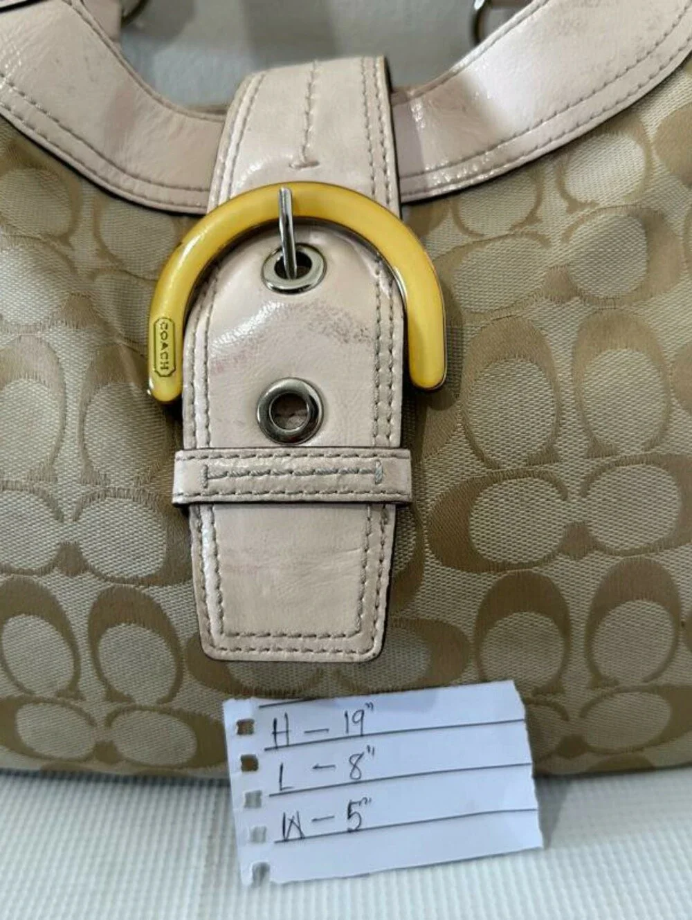 Coach Vintage Y2K Khaki Satchel Handbag with Pink Lining